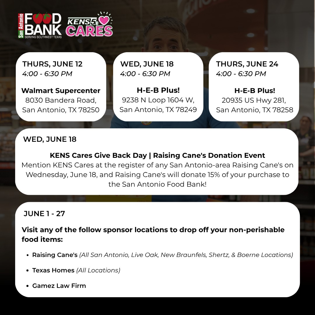 Join KENS 5 in raising millions of meals for our Summer Meals for Kids campaign! Stop by a KENS 5 collection event near you to donate non-perishable food or make a monetary gift to help end summer hunger.

Learn more ➡️ bit.ly/45ne2lr ☀️