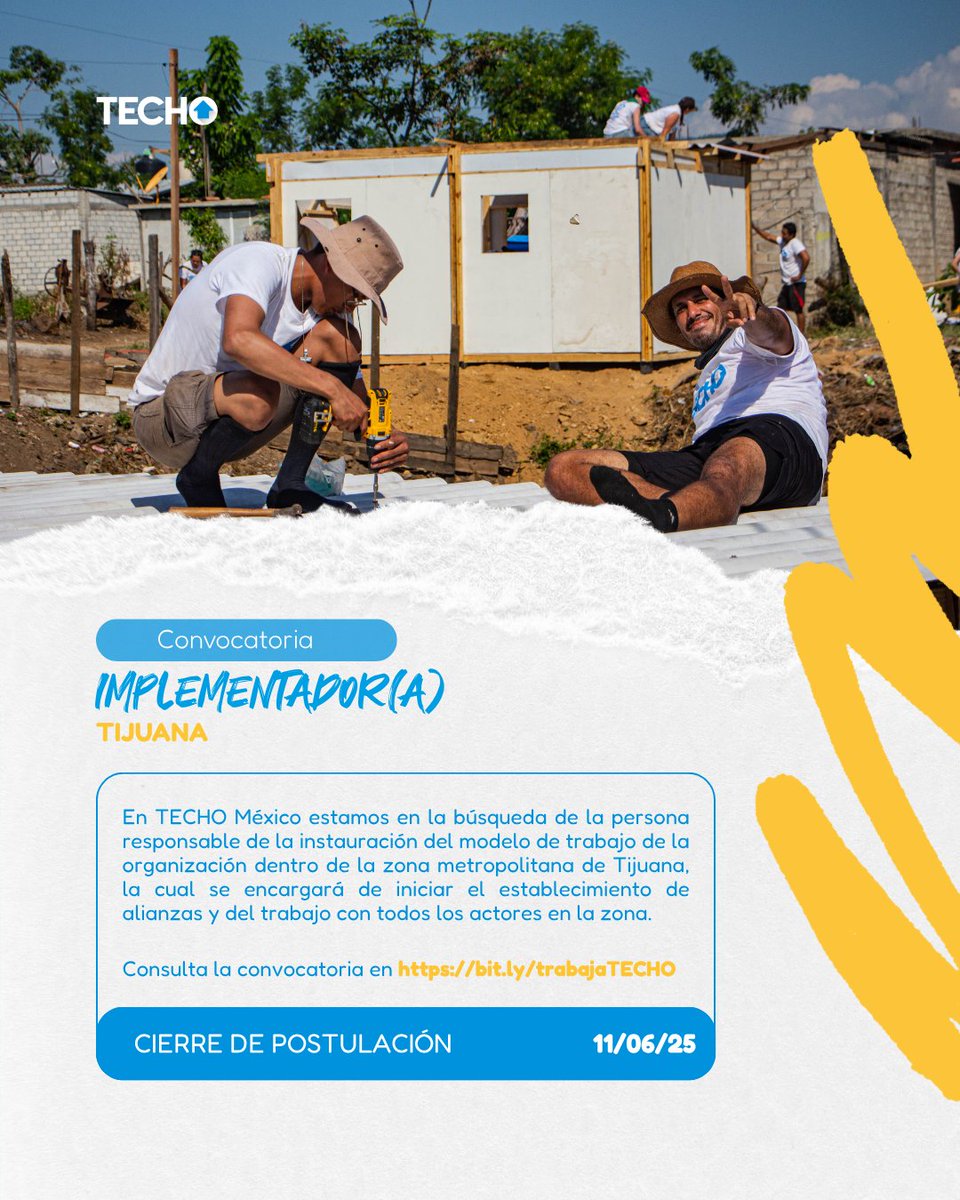 📢 ¡Extendimos convocatoria!

Buscamos a quien lidere el modelo de TECHO en la ZM de Tijuana.

Si te mueve construir desde cero, generar alianzas y transformar realidades, esta vacante es para ti 💪🌎

🔗 lnkd.in/e_cDmh6h
.
.
#Vacante #TECHOMx