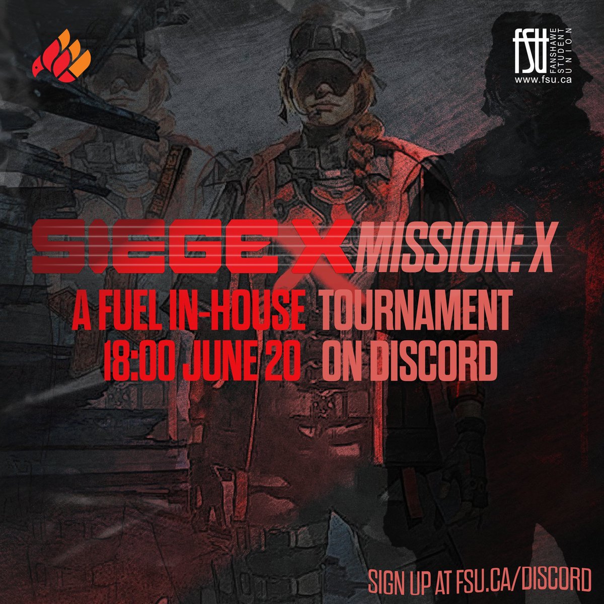 Excited about Siege X? We are too. To celebrate the major R6 update we're hosting an in-house tourney; Mission X.
For more details and sign up visit Fsu.ca/Discord
See you there 🤠
