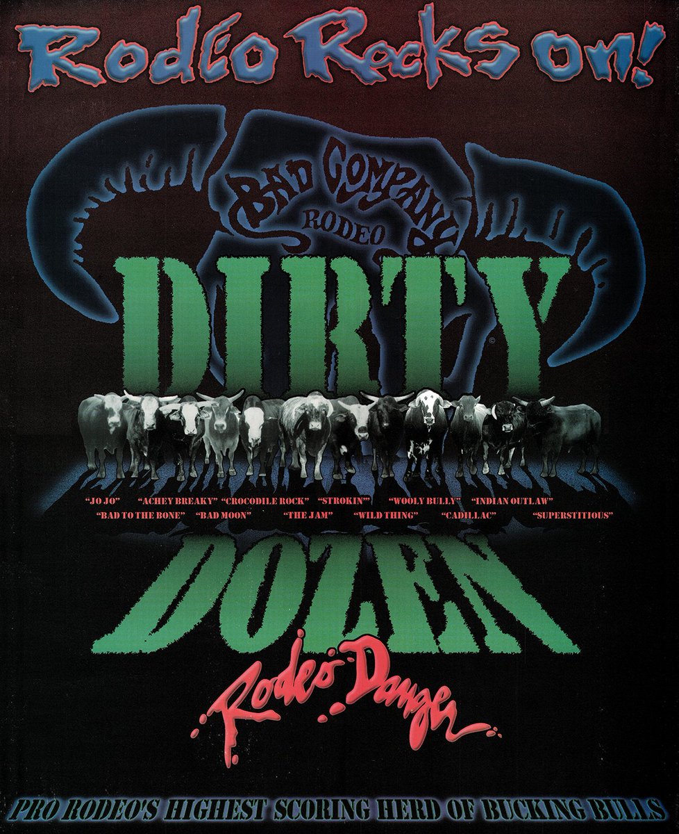 badcorodeo's tweet image. Half of the original Dirty Dozen just hanging out in the pens.  All of them were selected to the NFR.  L-R - Strokin, Wild Thing, Superstitious, Bad to the Bone, The Jam, Crockadile Rock. (photo - Jennings Rodeo Photography)