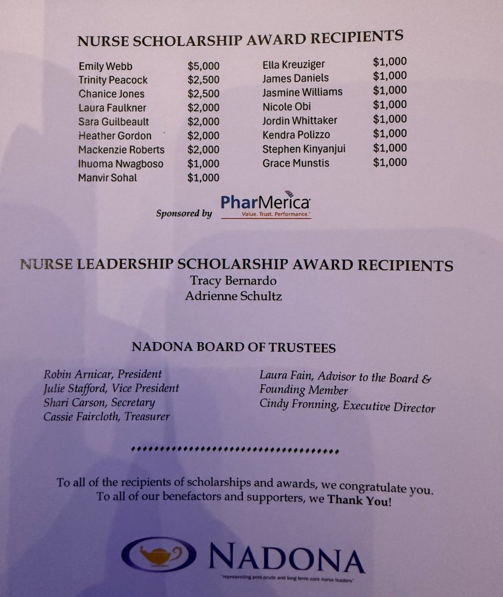 Our team was happy to announce the winners of this year's <a href="/NAD0NA/">NAD0NA</a> nursing scholarships and Nurse Leader of the Year Award, sponsored by PharMerica! Congratulations to the winners! 🏅
