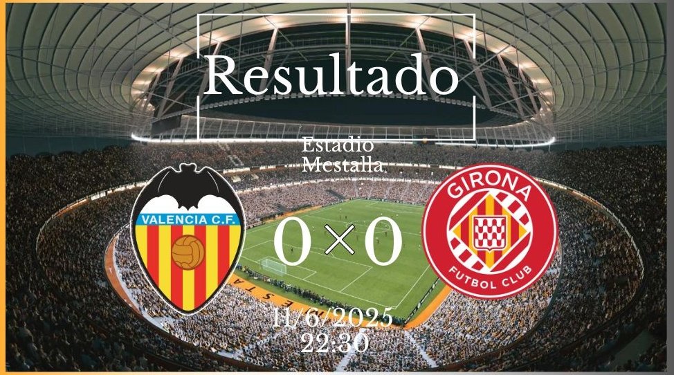ValenciaDdc's tweet photo. [Resultado]

ValenciaDDC [0]-[0] @GironaDDC 

Encuentro muy igualado que concluye en empate sin goles por parte de ningún equipo 

#ligaddc #laligaddcmola #valenciaddc #gironaddc #valenciagironaddc https://t.co/OqsYunAvGe