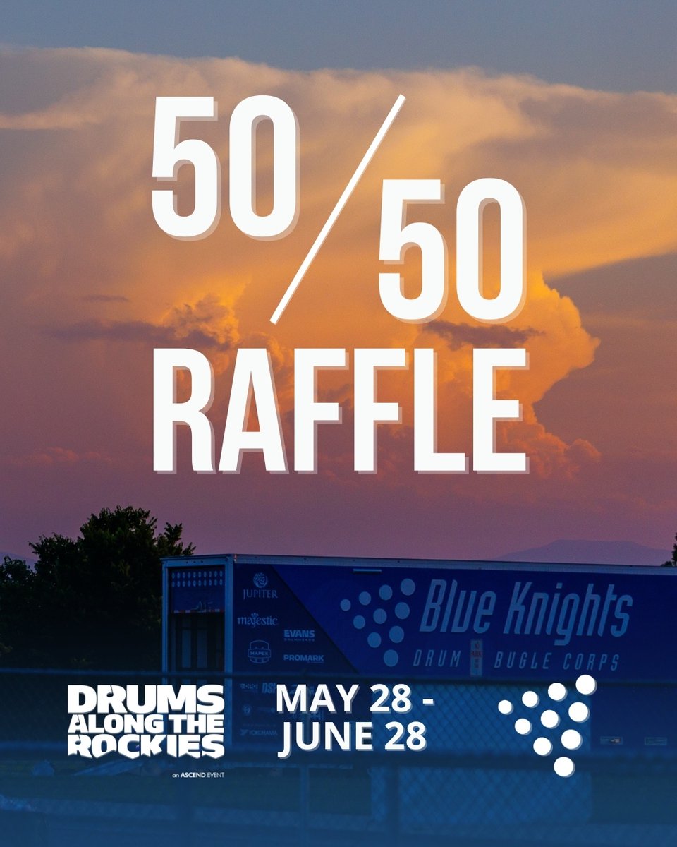 Our 50/50 raffle for Drums Along The Rockies is almost halfway over! 🎟️ Get your tickets before June 28th for a shot at half the pot! 💰️

go.rallyup.com/abda3b

#BlueKnights #DCI2025 #DrumsAlongTheRockies #5050Raffle #DrumCorps