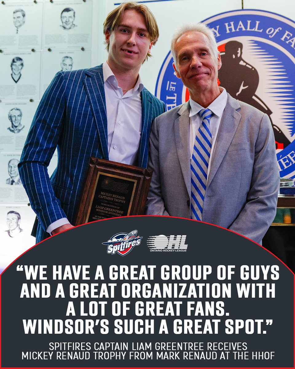 X - Windsor Spitfires (@spitshockey) on Twitter photo Spitfires Captain and @lakings prospect <a href="/liamgreentree66/">Liam greentree</a> proudly receives the Mickey Renaud Captains Trophy from Mark Renaud today @thehockeyhalloffame ❤️ Congratulations Liam on an incredible season and bringing the trophy home to Windsor. #windsorspitfires #ourcaptainforever Spitfires Captain and @lakings prospect <a href="/liamgreentree66/">Liam greentree</a> proudly receives the Mickey Renaud Captains Trophy from Mark Renaud today @thehockeyhalloffame ❤️ Congratulations Liam on an incredible season and bringing the trophy home to Windsor. #windsorspitfires #ourcaptainforever