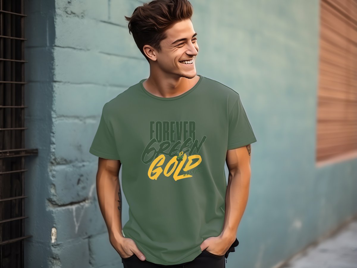 funkyteeshop's tweet photo. Stand out in style with our Unisex T-Shirt! 🌟 Embrace the quality and shine in green and gold. Join the movement! #BeUnique #FashionForward #AsOne https://t.co/5pzofQ1ZiI