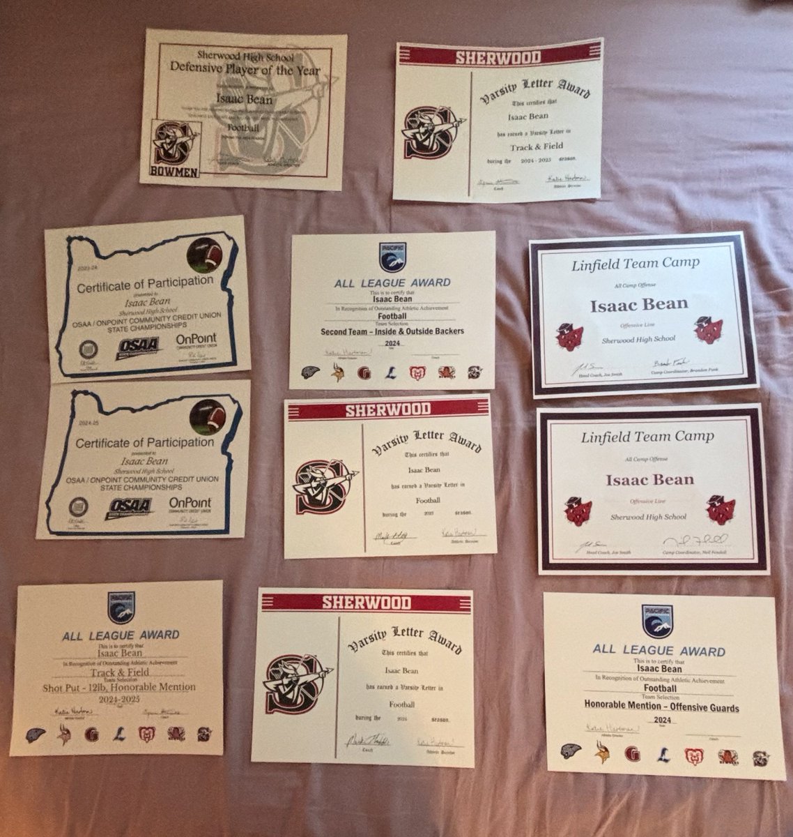 High school years 1-3

-3 letters in two sports
-2nd team all league linebacker
-honorable mention all league OG
-2 time all team camp OL
-playoffs 10th and 11th grade