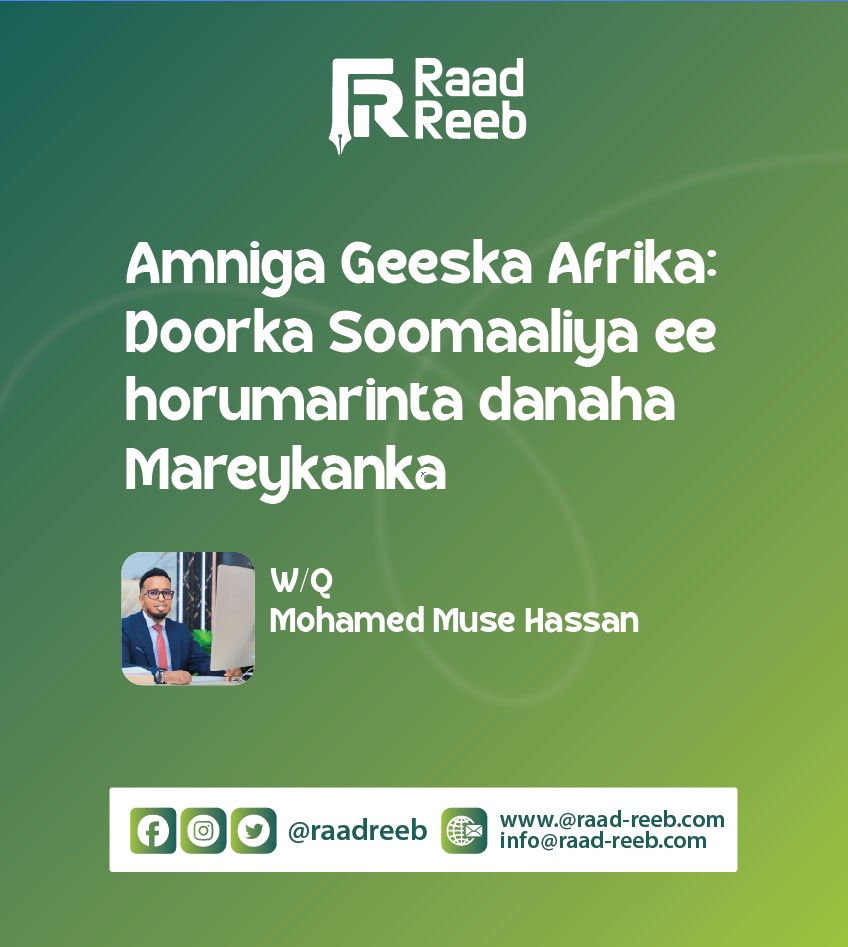 “Soomaaliyoo daciif ah oo kala daadsan waxay fursad u tahay xasillooni-darro gobolka ah iyo farogalin shisheeye oo joogto ah. Soomaaliya oo xooggan, xitaa haddii aysan kaamil ahayn, waxay noqon kartaa tiir lagu dhiso xasilloonida Geeska Afrika.”

Link: rb.gy/96e1g5
