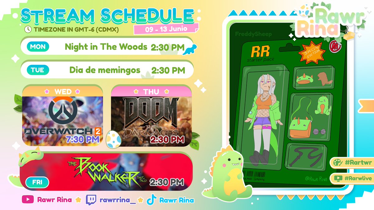 RinaVirtual's tweet photo. 💚✨DINOHORAS:✨💚

🌸 :: Argentina: 5:00 p.m.
🍡 :: Chile: 5:00 p.m.
🍵 :: CDMX: 2:00 p.m.
🍓 :: Colombia: 3:00 p.m.
🍥 :: España: 10:00 p.m.

💚✨Twitchcitooo: https://t.co/9OmGAhBZxM // #Rawrlives✨💚 https://t.co/Ks4wcBt7wP
