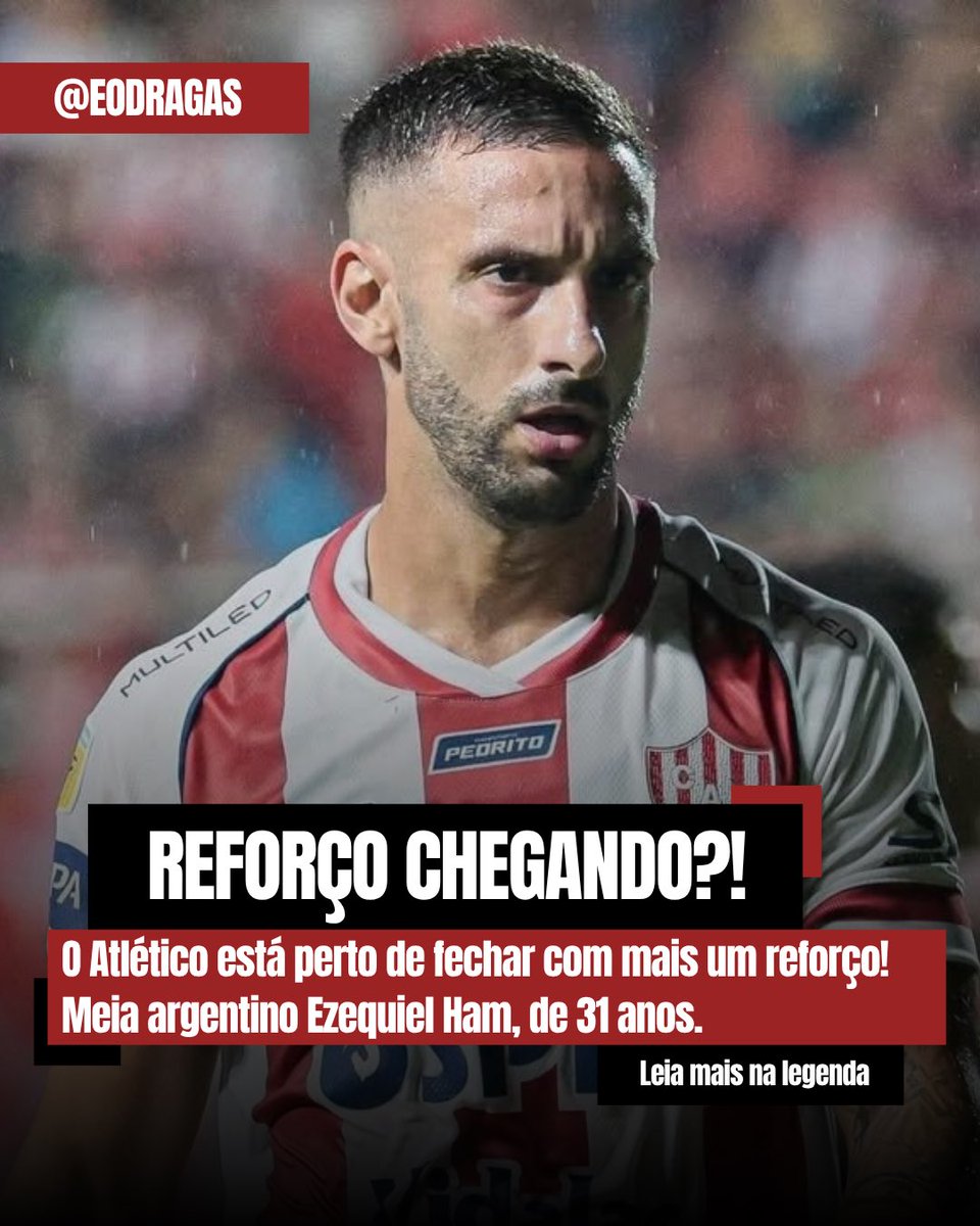 eodragas's tweet photo. 🔥⚫🔴 O Atlético está perto de fechar com mais um reforço!
O meia argentino Ezequiel Ham, de 31 anos, que atualmente defende o Unión (ARG), deve ser o novo nome no elenco rubro-negro. 🐉💪
A expectativa é que ele chegue na janela de transferências, que abre no dia 10 de julho. https://t.co/iUI5W2p00h