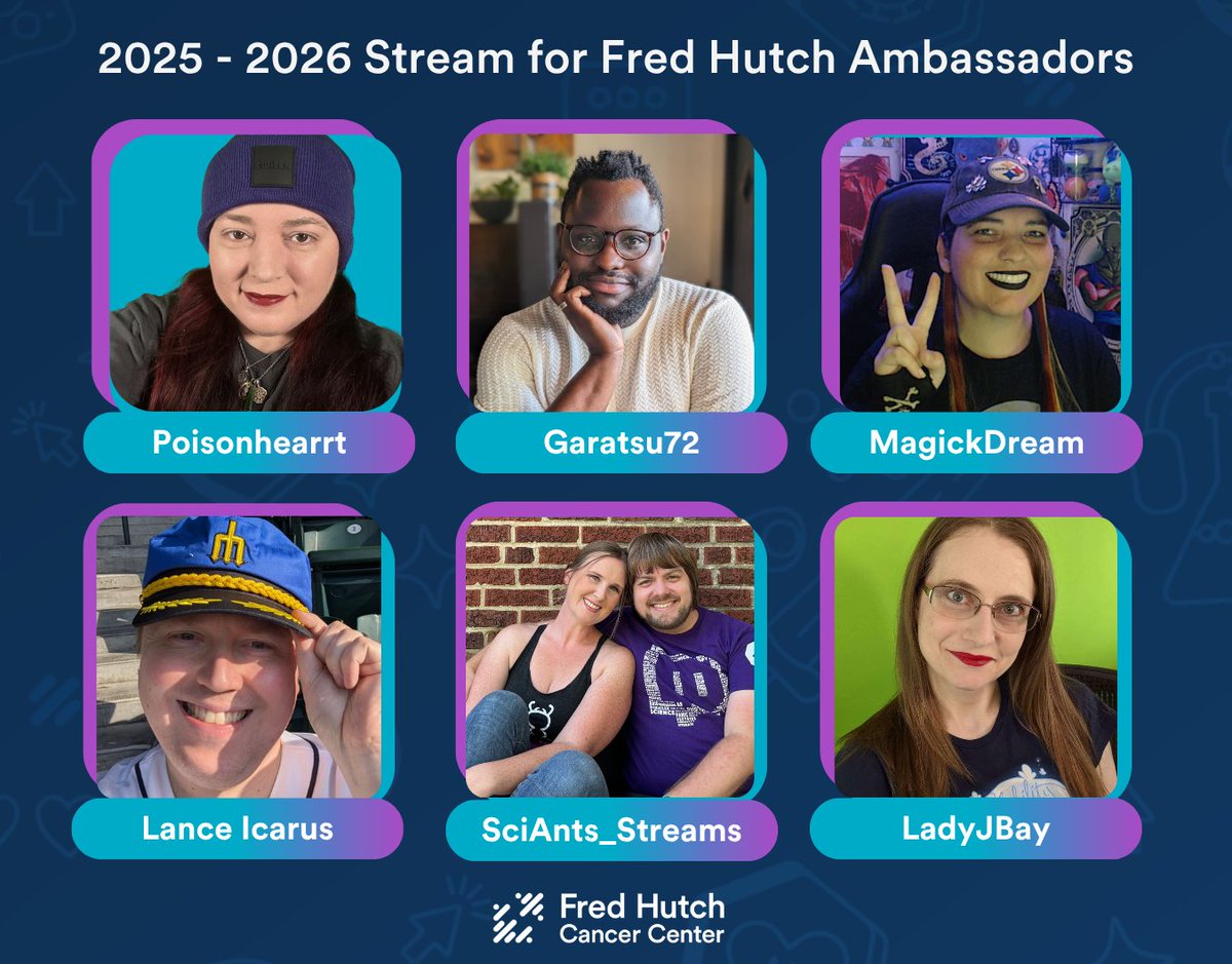 Meet this year’s Stream for Fred Hutch Ambassadors! These creators, fundraisers and community builders are passionate about streaming for a cause and supporting lifesaving research. Thank you to all who applied — we're excited to launch this program!