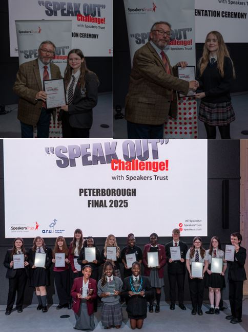 Congratulations to Maisie and Megan for their speeches in the #AngliaRuskinUniversity Speak Out Challenge Peterborough final. 
Their speeches were very engaging and they spoke with great clarity; receiving congratulations from the Speakers Trust.
We are incredibly proud of them!
