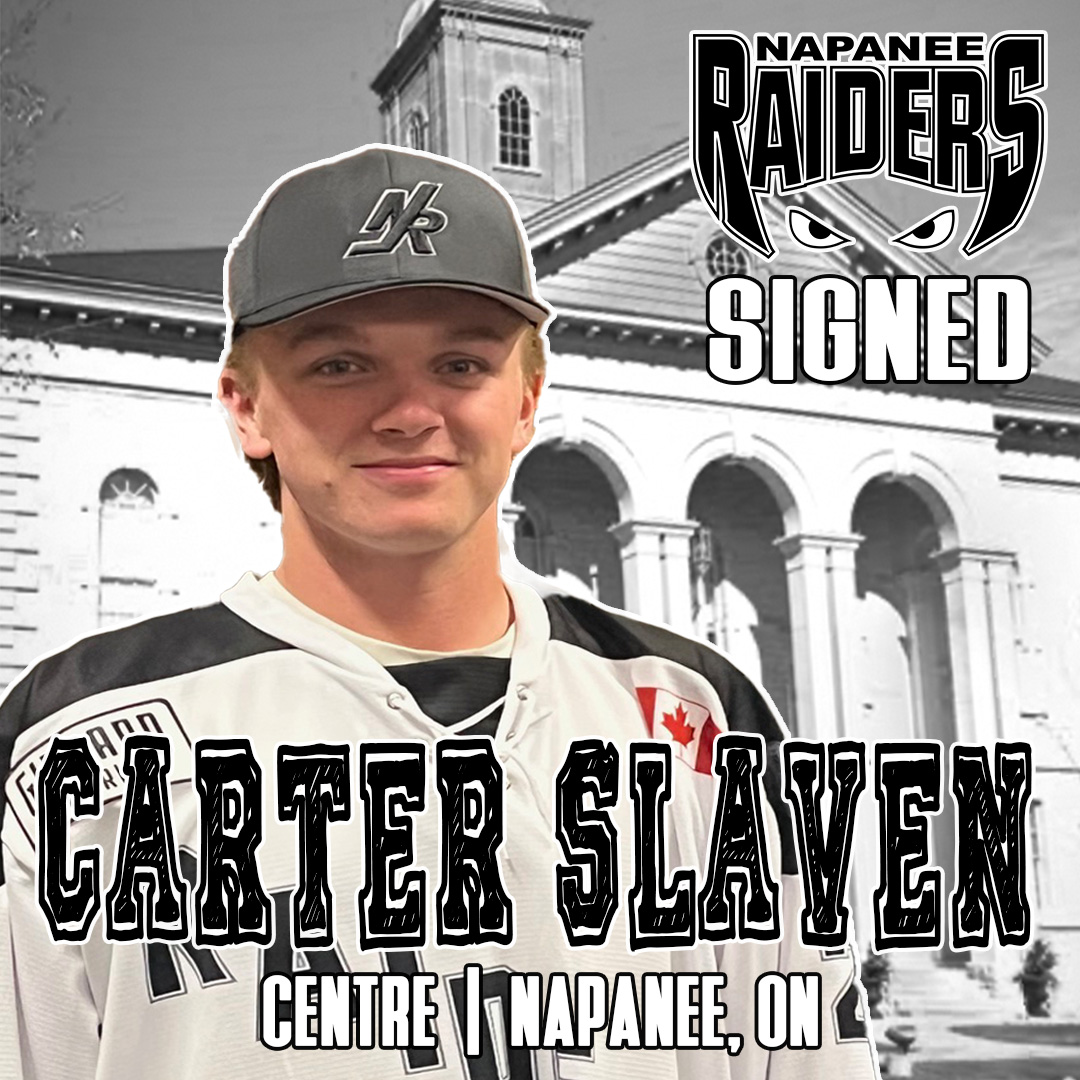 SIGNING ALERT 🖋️ We're pleased to add 2007-born F Carter Slaven to our roster. He was captain of the <a href="/NapaneeMinorHoc/">Napanee Minor Hockey</a>  U--18 Stars  is coming off a 53-goal year. He's a smart player and we're excited to see him develop in his hometown.

👀 Read more at napaneeraiders.com/stars-captain-…