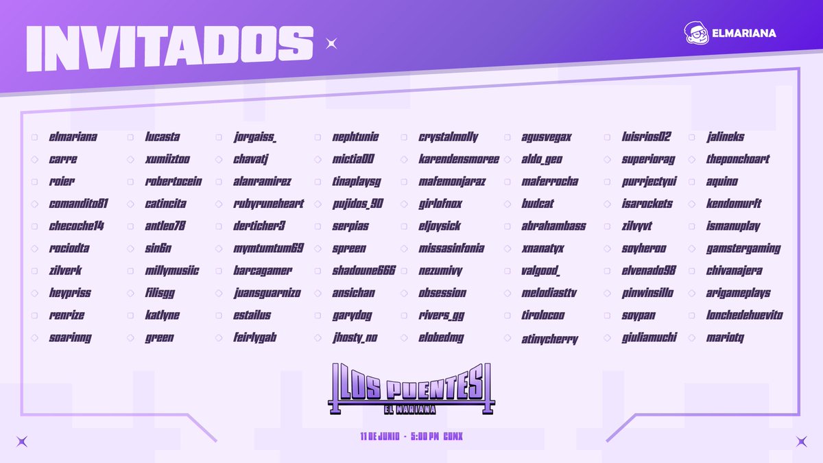 👾 Lista oficial de los participantes de LOS PUENTES 👾

¿Reconoces a tus favoritos? 👀