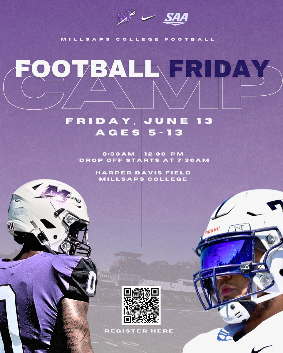 Millsaps Football (@majorsfootball) on Twitter photo Camp is almost here!! 🙌
We’ve got a great of camps this Friday starting off with our Football Friday camp for kids in the morning, and our Exposure camp in the evening!! 
Sign up today!! millsapsfootballcamps.com Camp is almost here!! 🙌
We’ve got a great of camps this Friday starting off with our Football Friday camp for kids in the morning, and our Exposure camp in the evening!! 
Sign up today!! millsapsfootballcamps.com