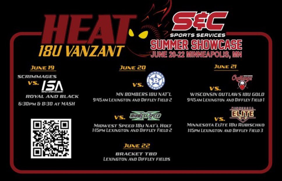 Schedule for the S&amp;C Summer Showcase in MN!! 🥎👀