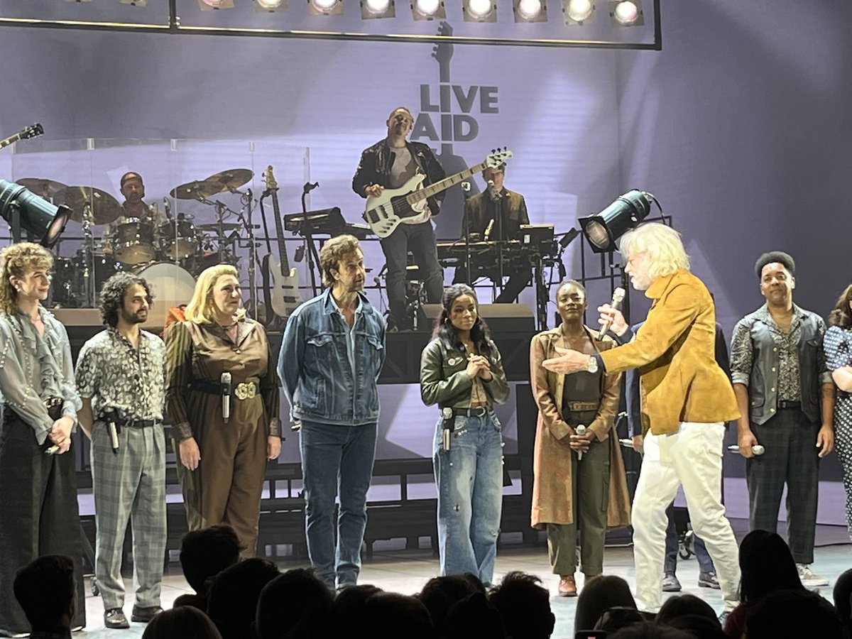 PaulPhear's tweet image. Sir Bob salutes the “insanely talented” performers and the band @liveaidmusical Just For One Day at the Shaftesbury tonight. Impossible not to be swept up by a show with so much heart. I fekin loved it. @GarethOwenSound again show just how amazing theatre sound can be.