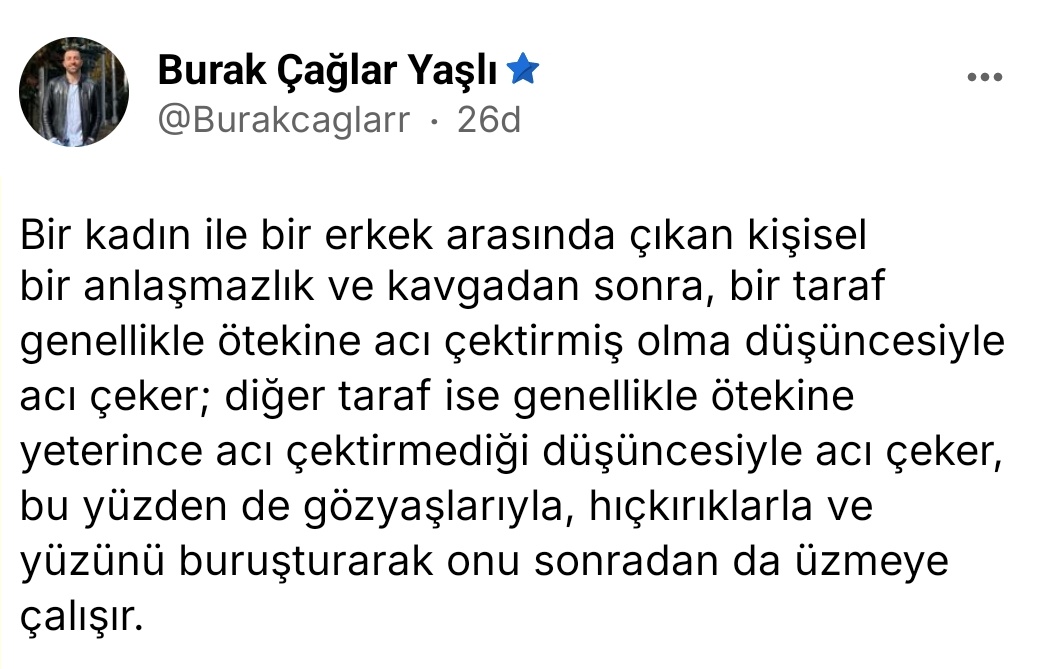 "Ötekine yeterince acı çektirmediği düşüncesiyle acı çeker" detayı hangi cins olduğunu anlamamız için yeterliydi