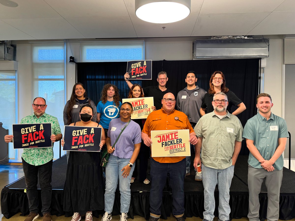 PTE17's tweet photo. PROTEC17 members and staff were excited to support Jamie's kickoff for #SeattleCityCouncil #District2 the other week! A union candidate who's passionate about pro-worker policies? CHECK! β
π€ #UnionMemberEndorsed #GiveAFack https://t.co/abXnaCDFZ3