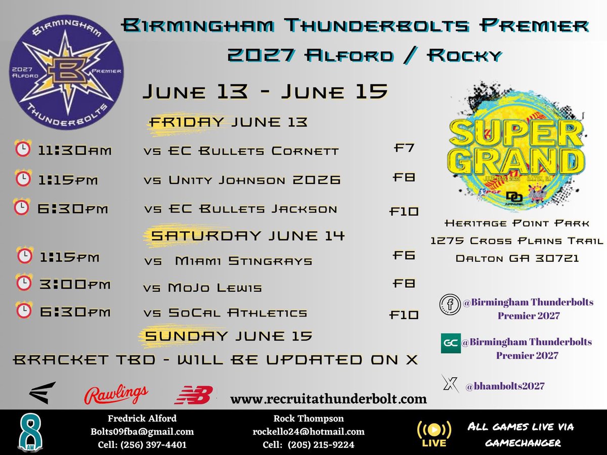 Our schedule for the weekend! <a href="/BhamBolts2027/">Birmingham Thunderbolts Premier 2027-Alford/Rocky</a>