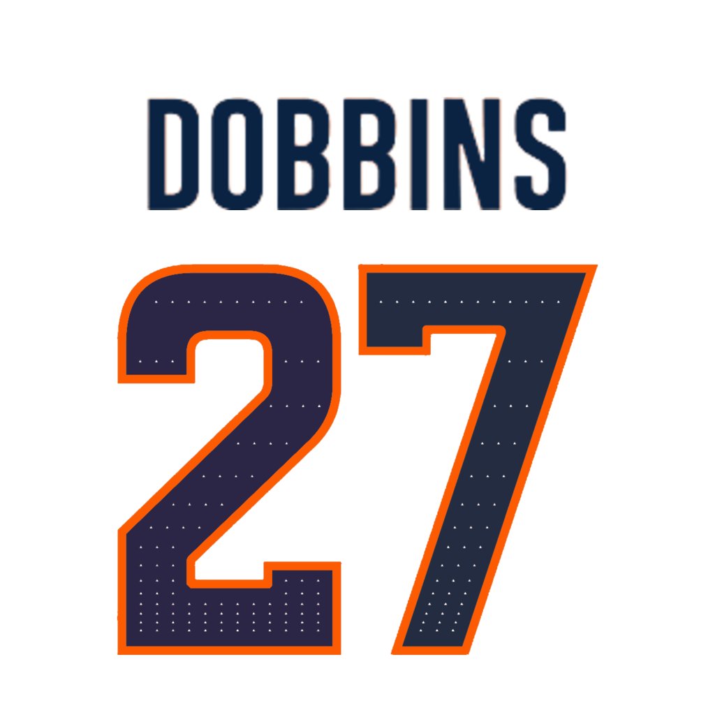 NFL Jersey Numbers (@nfl_jersey_num) on Twitter photo Denver Broncos RB J.K. Dobbins (<a href="/Jkdobbins22/">Jk dobbins</a>) is wearing number 27. Currently share with Damarri Mathis. #BroncosCountry Denver Broncos RB J.K. Dobbins (<a href="/Jkdobbins22/">Jk dobbins</a>) is wearing number 27. Currently share with Damarri Mathis. #BroncosCountry