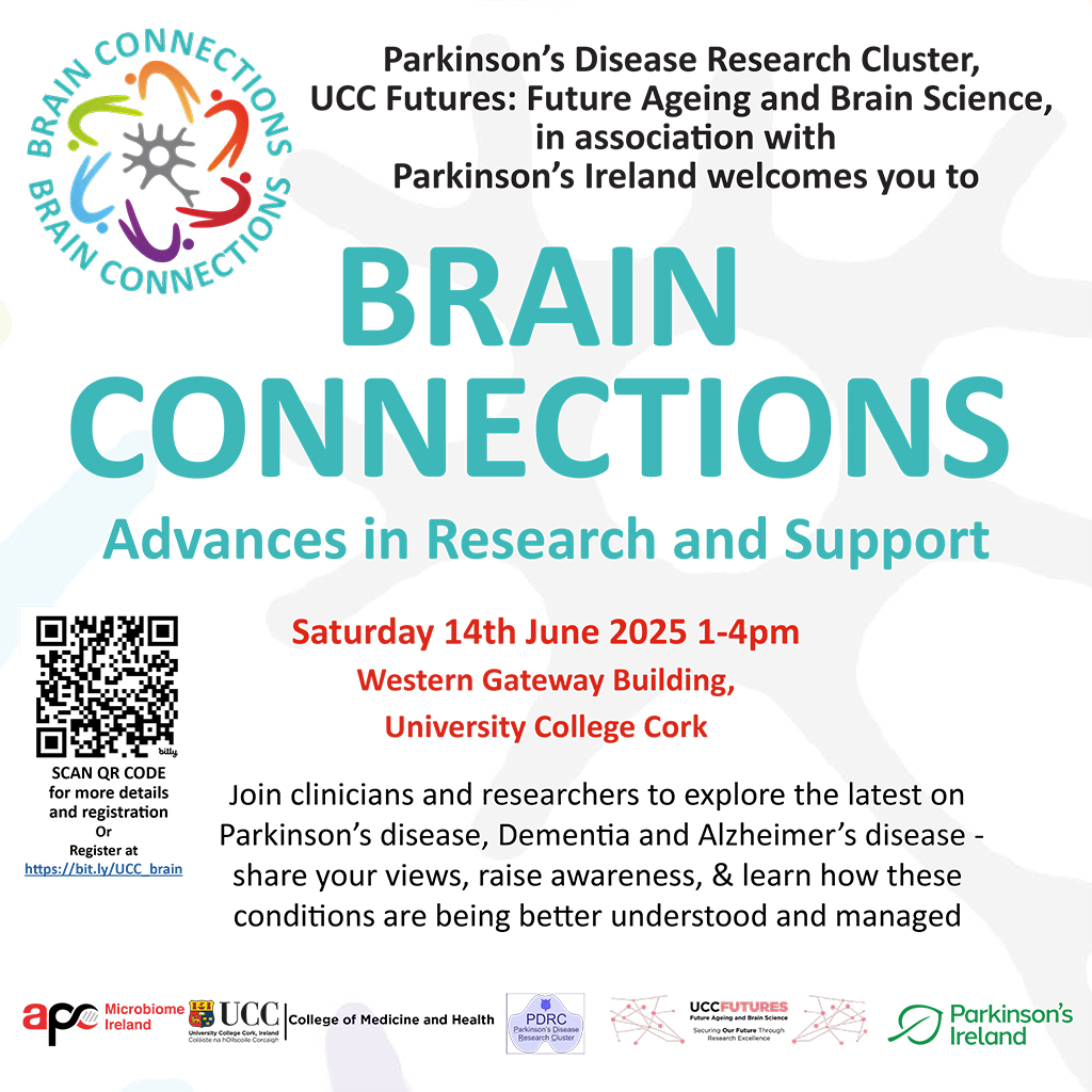 🧠 Brain Connections 🧠
 Advances in Research and Support

Join clinicians and researchers to explore the latest on Parkinson's Disease, Dementia and Alzheimer's Disease 1pm Saturday 14th June in <a href="/UCC/">UCC Ireland</a> Cork
<a href="/PDRC_UCC/">Parkinson's disease Research Cluster</a> <a href="/ParkinsonsIre/">Parkinson's Ireland</a> 
To register 🎟️ bit.ly/UCC_brain