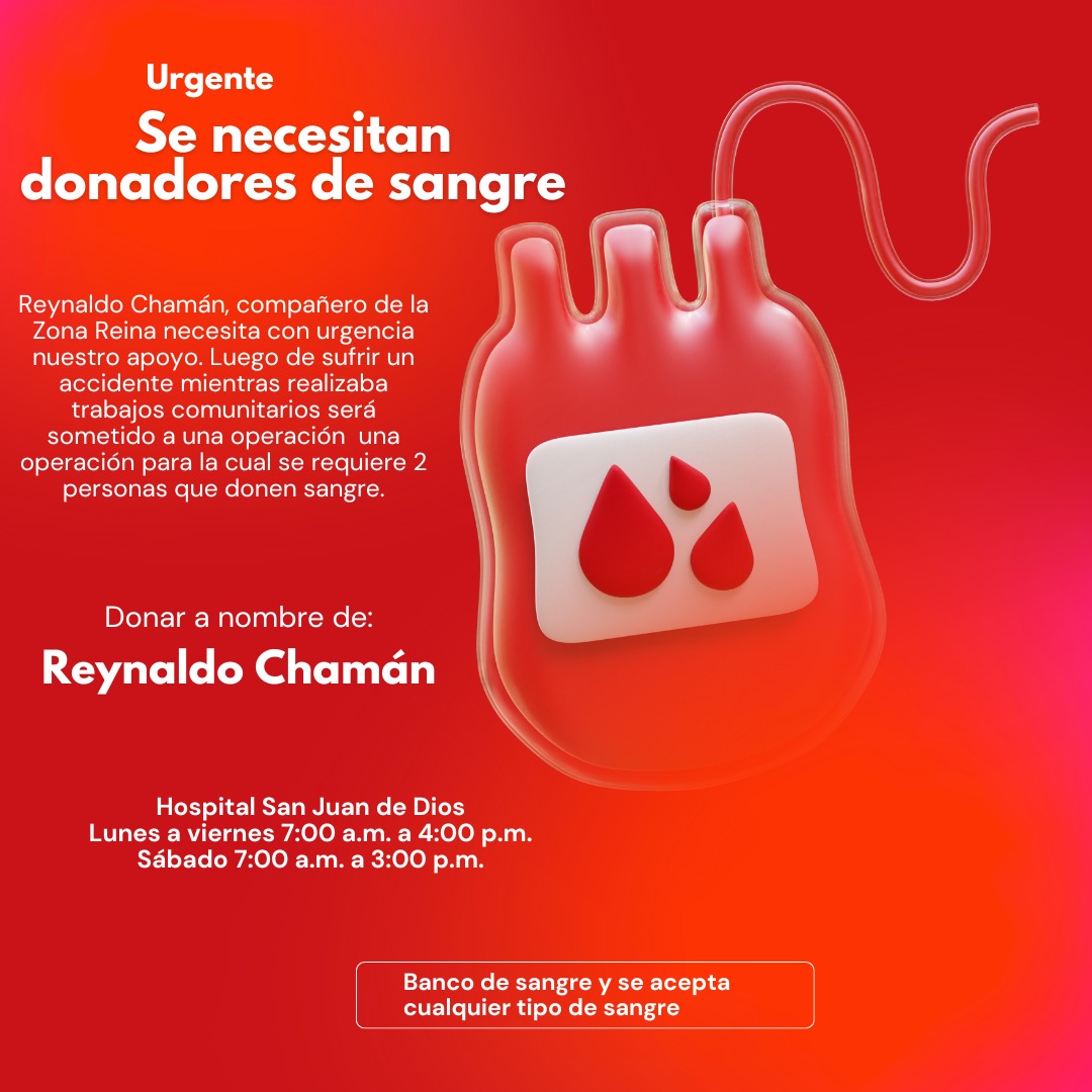🔴 Apoyemos a Reynaldo Chamán, quien necesita con urgencia donantes de sangre para que puedan realizarle  una operación de columna luego de sufrir un accidente.
