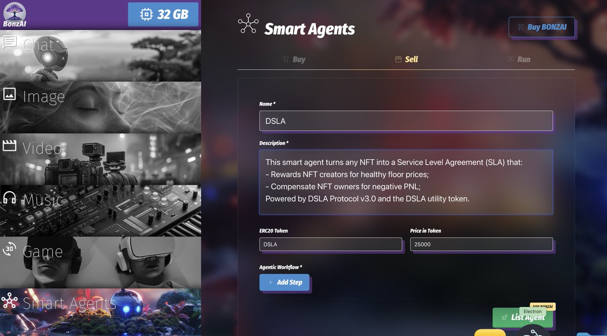 🆕 Work in Progress: $DSLA v3.0's Agentic Insurance against negative NFT PNL, on the <a href="/bonzai_depin/">BonzAI DePIN</a> Smart Agent marketplace.