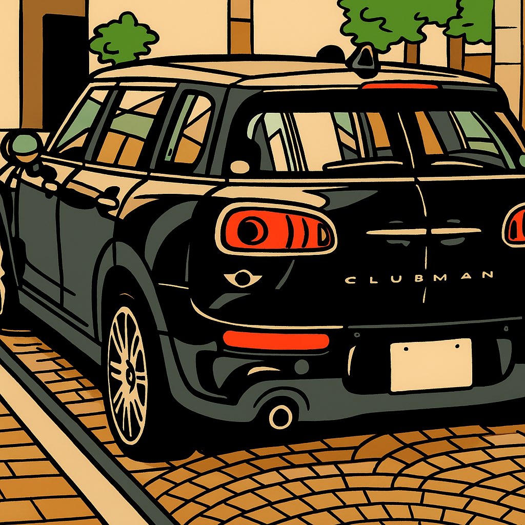 asajie1's tweet photo. 以前に汐留で撮ったマイカーの写真をChat GPTでイラスト化してもらったら、なかなかいい感じ😁
#clubman #mini #bmwmini #miniclubman #f54 https://t.co/KWGXMWNlY9