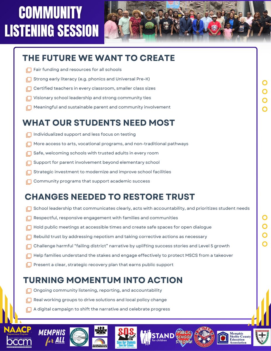 Important insights from all the parents, teachers, and community members who attended the Save Our Students Listening Session last month.

How will YOU help strengthen MSCS and keep state politicians out of our schools? Tell us here! bit.ly/MomentumMem