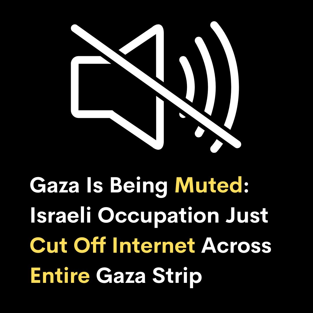 🚨BREAKING | Internet has now been cut off across the entire Gaza Strip, adding south and central Gaza to the affected areas that were disconnected yesterday. According to SAFA news agency and reports from residents using e-SIMs, all of the Gaza Strip is suffering a blackout now.
