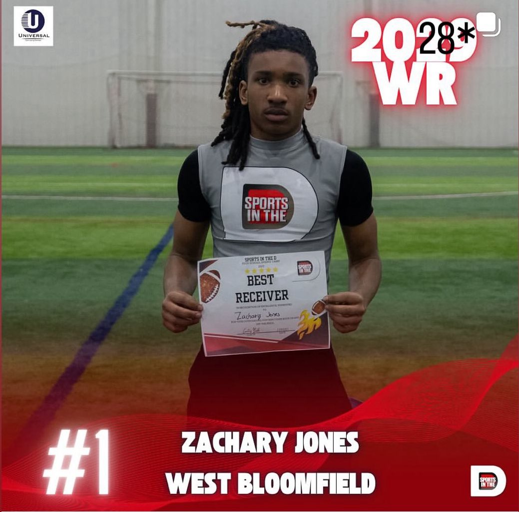 zacharyjones_1's tweet image. Blessed to be named as the number 1 overall receiver at the Sports In The D Camp!!!   @ZHilbs @Jones21Mista @MIexposure @Sportsinthed_ @Sportsinthed_ @RisingStars6 @ReggieWynns
