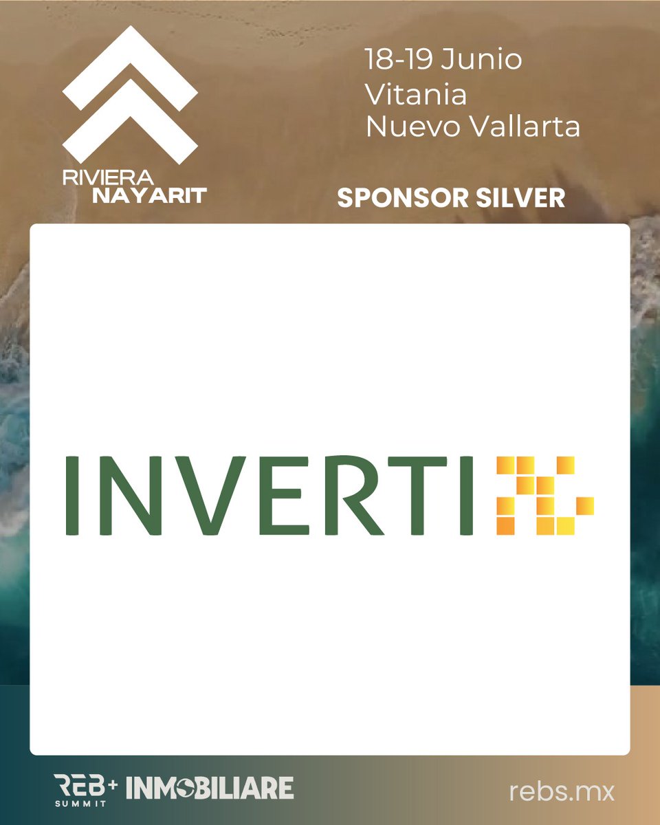 invertigdl's tweet photo. Nos sentimos orgullosos de ser Sponsor Silver en el REB+ Summit Riviera Nayarit.

Un espacio para impulsar la inversión con visión.

📍 18-19 junio | Vitania, Nuevo Vallarta

🔗 https://t.co/IEQnqBtBFB

#Inverti #REBPlus #SponsorSilver https://t.co/e4B3OkFtpA