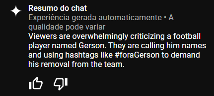 PoetaTulio's tweet photo. Resumo do chat na Flamengo TV na cobertura do #AeroFla.
Tradução: Os espectadores estão criticando maciçamente um jogador de futebol chamado Gerson. Eles o xingam e usam hashtags como #foraGerson para exigir sua saída do time.