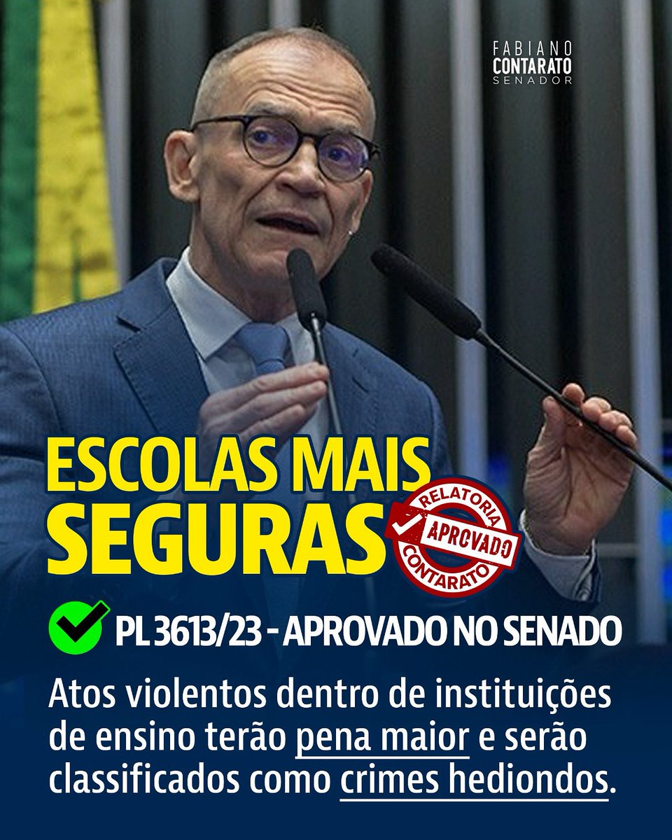 NOSSAS CRIANÇAS EM SEGURANÇA NAS ESCOLAS!

Tive a honra de relatar e aprovar hoje no Senado Federal o PL 3613/2023, que aumenta a pena para crimes violentos cometidos dentro de instituições de ensino. A proposta também classifica esses atos como crimes hediondos: ou seja, sem