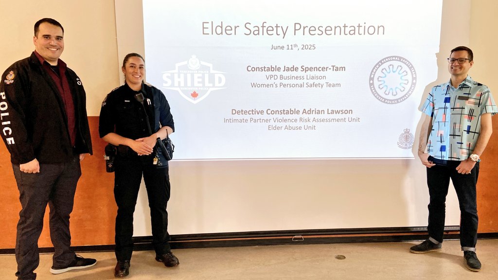 Fantastic presentation on older adult safety by <a href="/VancouverPD/">Vancouver Police</a>'s Cst. Jade Spencer-Tam &amp; Det. Cst. Adrian Lawson. They covered everything from situational awareness, to elder abuse, to fraud prevention. Very well-attended and so informative. I took a lot of notes! #CommunitySafety