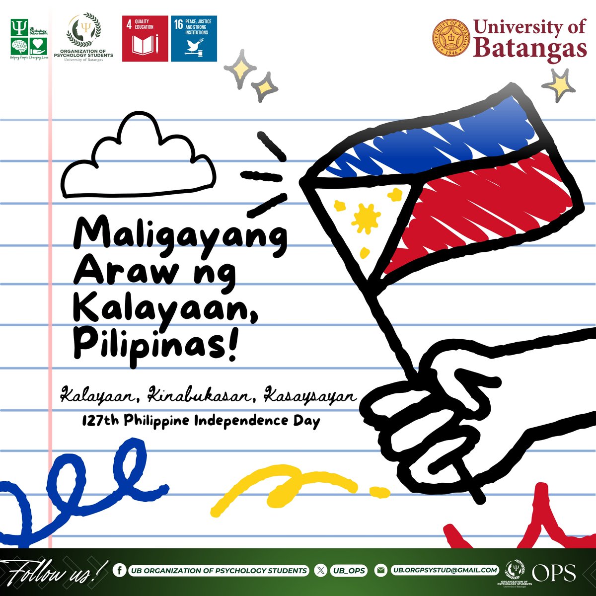 UB_OPS's tweet photo. Ang UB OPS ay nakiisa sa pagdiriwang ng ika-127 Araw ng Kalayaan ng Pilipinas. Maging malaya, maging buo, at maging mapagmalasakit, para sa sarili at sa kapwa. 🇵🇭

#UBOPS #PsychPower #OPStoppable #OPStrivingForExcellence #ArawNgKalayaan #PhilippineIndependenceDay2025 https://t.co/bLFmJesA8L