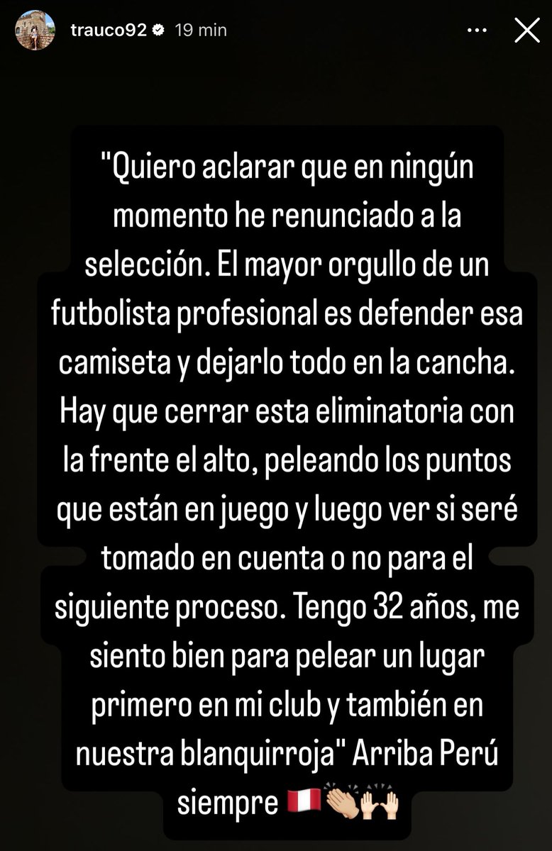 “El mayor orgullo de un futbolista profesional es defender esa camiseta y dejarlo todo en la cancha” no como el cobarde de Valera que no va a la selección por que le tiene envidia a Guerrero por que es el delantero titular.