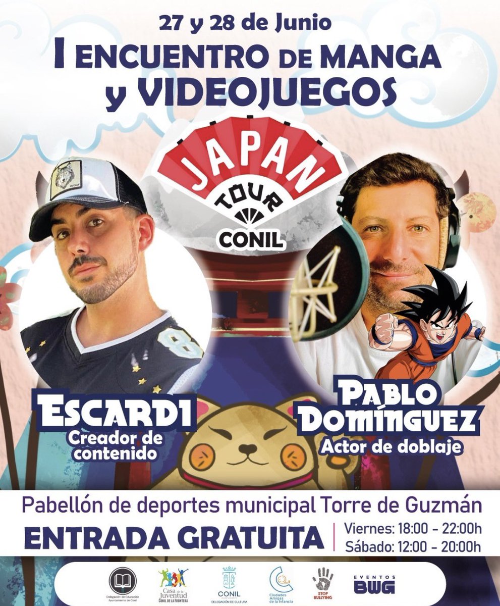 Me acabo de enterar hoy que <a href="/PabloDLagares/">Pablo D.Lagares🐲</a> y <a href="/escardi/">Escardi</a> vendrán a Conil al evento manga