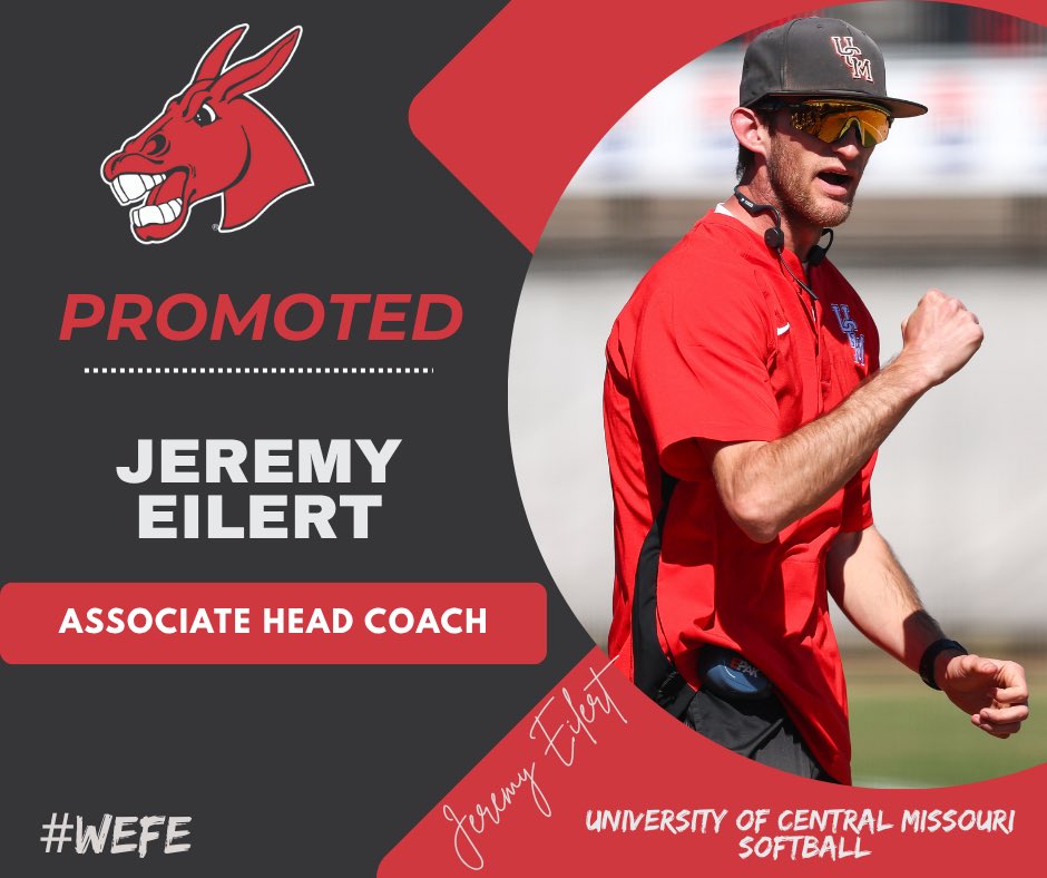 UCMJensSoftball's tweet photo. Jeremy Eilert @EilertJeremy has been elevated to Associate Head Coach! Roll Jens!!! 🤘🏼
#WEFE https://t.co/KYM6t1S9fW