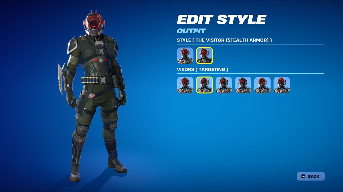 KingAvant_'s tweet photo. @magikbones @Fortnite @FortniteStatus @TimSweeneyEpic We need The Vistor’s edit style to be an all black shade instead of dark green as well! https://t.co/TiU1qAMdWu