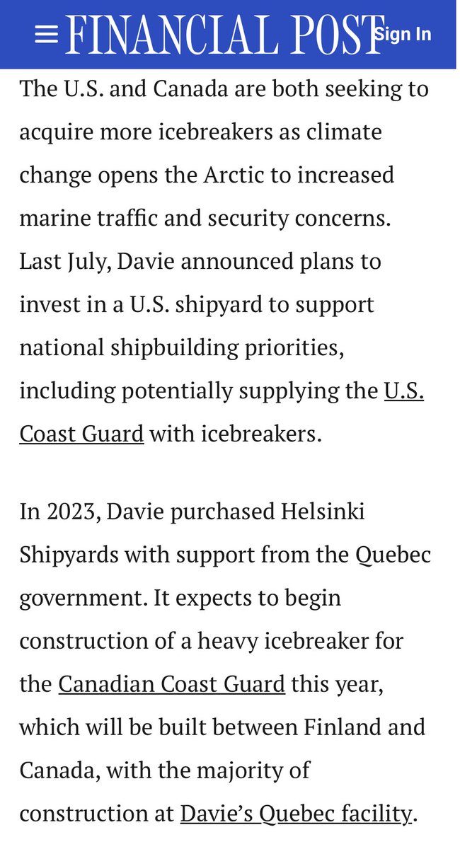 La Davie s’implante sur le marché américain. 

L’entreprise de #Lévis pourra fabriquer des navires pour la garde côtière américaine 🇺🇸.

Ça peut juste être bon pour l’industrie navale qu’on développe chez-nous. 

<a href="/chantierdavie/">Davie</a> 

financialpost.com/news/canadas-d…