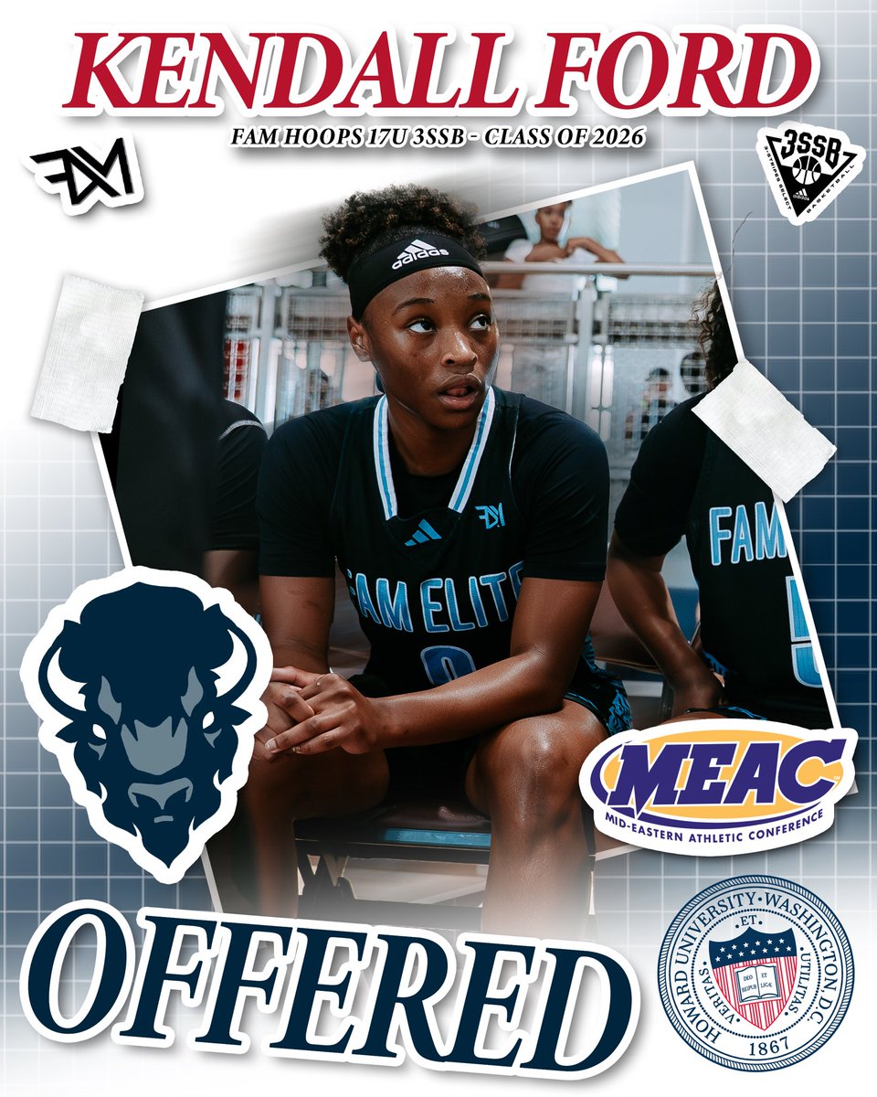 2026 5’8 G Kendall Ford (<a href="/KendallLFord/">Kendall L. Ford</a>) earns an offer from Howard University! <a href="/Howard_WBB/">HowardWBB</a> <a href="/Coachtygrace/">CoachTy</a> 

Congrats FAM! 

#TheFAMway / / / <a href="/3SSBGCircuit/">3Stripes Select Basketball Girls Circuit</a> 
💙🤍🏀 #3SSBgirls