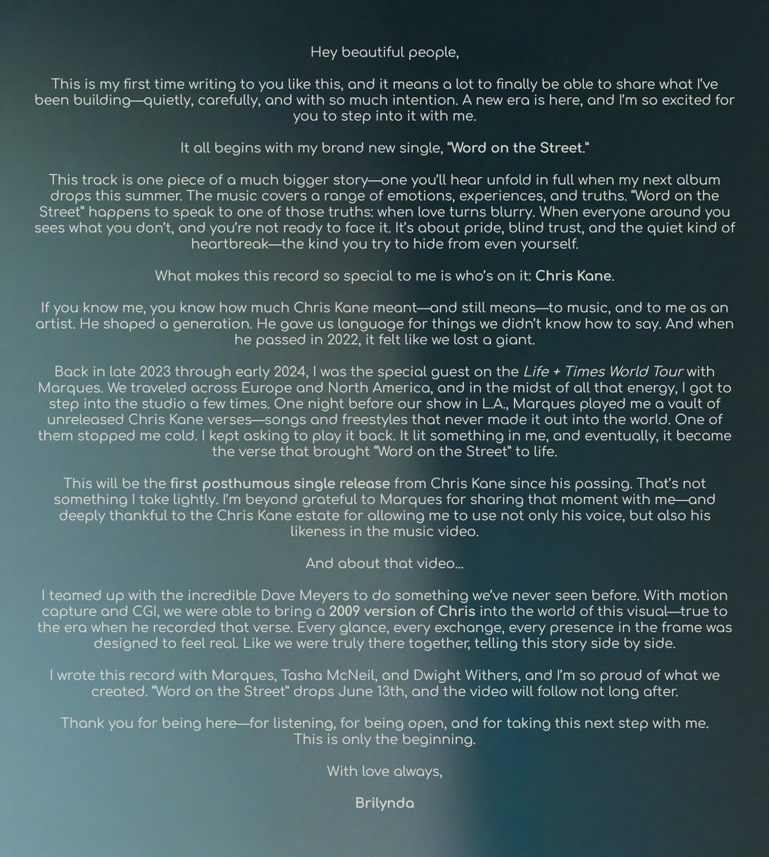 Thank you to <a href="/brilynda/">Brilynda</a>, <a href="/SMarquesFowler/">Marques</a>, and everyone involved in bringing Chris’s voice into “Word on the Street.” We look forward to sharing this moment with you. And to all who honored his 43rd birthday Sunday—your love lifts his legacy. 🕊️ #ChrisKaneForever