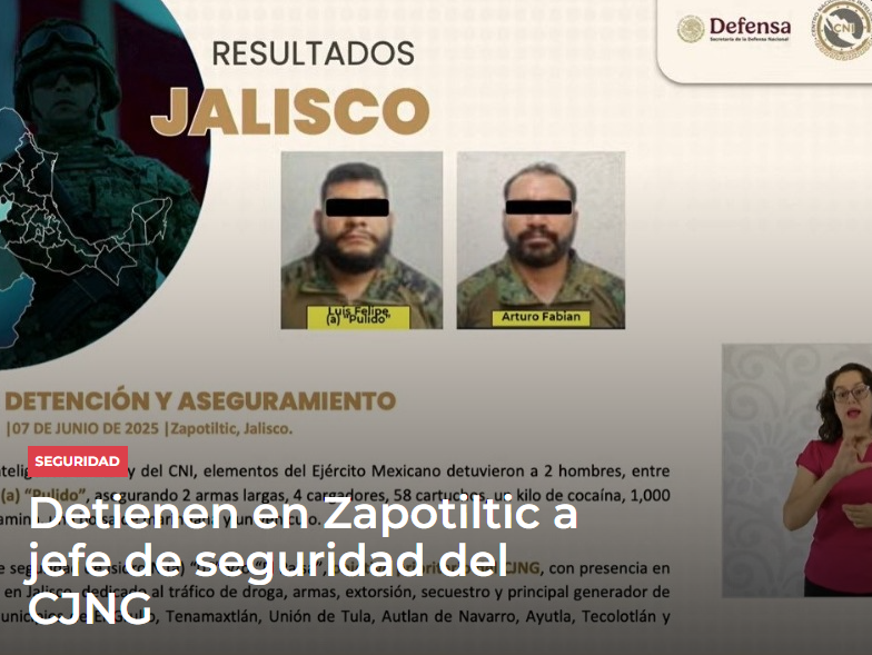 MilitaresAccion's tweet photo. El 7 de #junio, el #EjércitoMexicano ejecutó un operativo en la Sierra de #Amula, #Jalisco, capturó a Luis Felipe “Pulido” y a Arturo Fabián, vinculados a la célula criminal de “El Paisa”, acusado de extorsión, secuestro y narcotráfico. https://t.co/6BRwVHr8qI