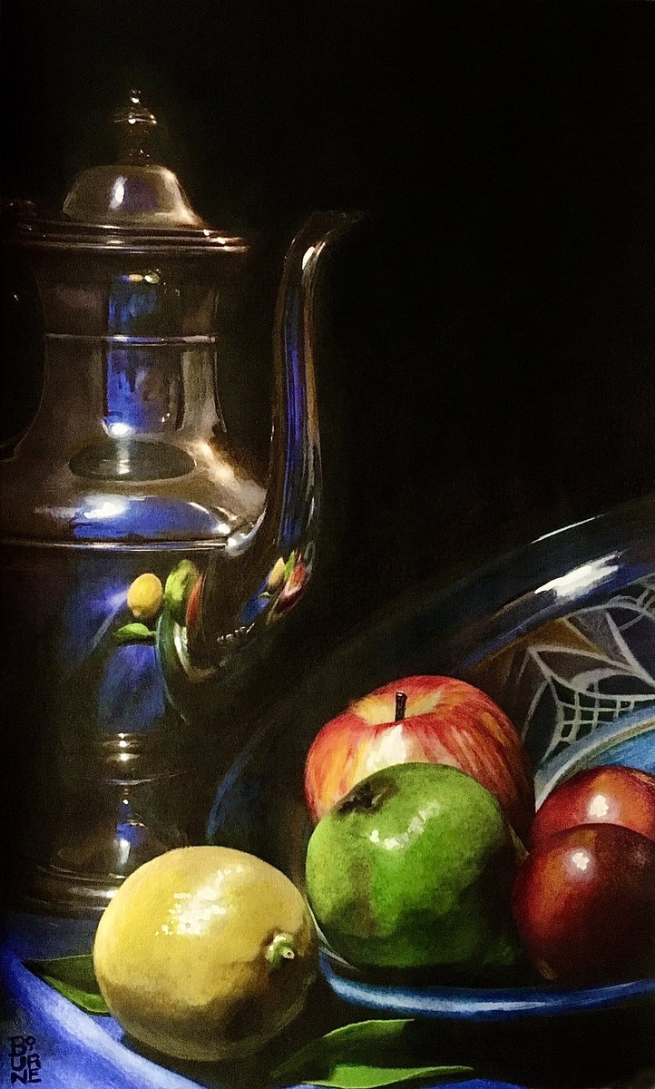 IanBourneArt's tweet image. Very still life.
Dry pastel and acrylic pen on black card. #stilllife