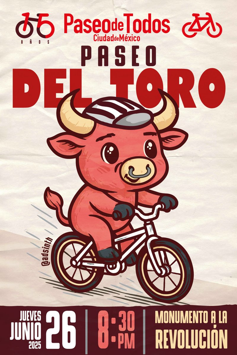 ¡El rosa nunca fue tan bravo!

Rodamos en el #PaseoDelToro

Ven con look divertido, decora tu casco o bici y únete a la manada ciclista para celebrar, reír y pedalear con estilo por la ciudad. ¡No faltes!

Jueves 26 junio 2025
8:30 pm
Monum. a la Rev. #CDMX 

#Paseo15aniversario