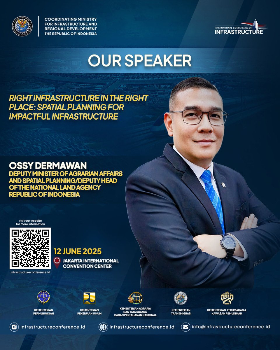 Wakil Menteri Agraria dan Tata Ruang / Badan Pertanahan Nasional Republik Indonesia, ​H. Ossy Dermawan, B.S., M.Sc., akan hadir sebagai Pembicara dalam International Conference on Infrastructure (ICI) 2025.

Wakil Menteri Ossy Dermawan akan menyampaikan