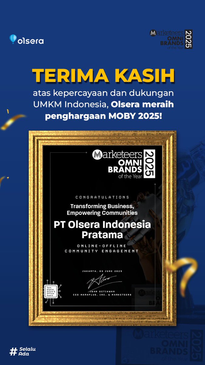 Terima kasih atas kepercayaan dan dukungannya, Olsera raih penghargaan Marketeers OMNI Brands of The Year 2025 ✨