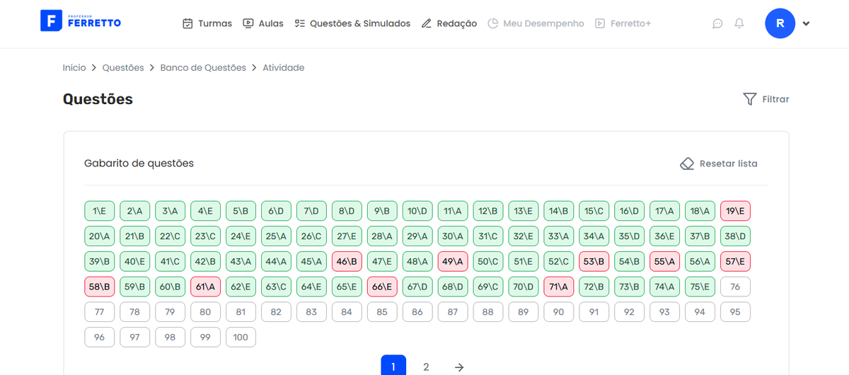 questões de interpretação, fiz 50 hoje, no total 75 e 9 erros