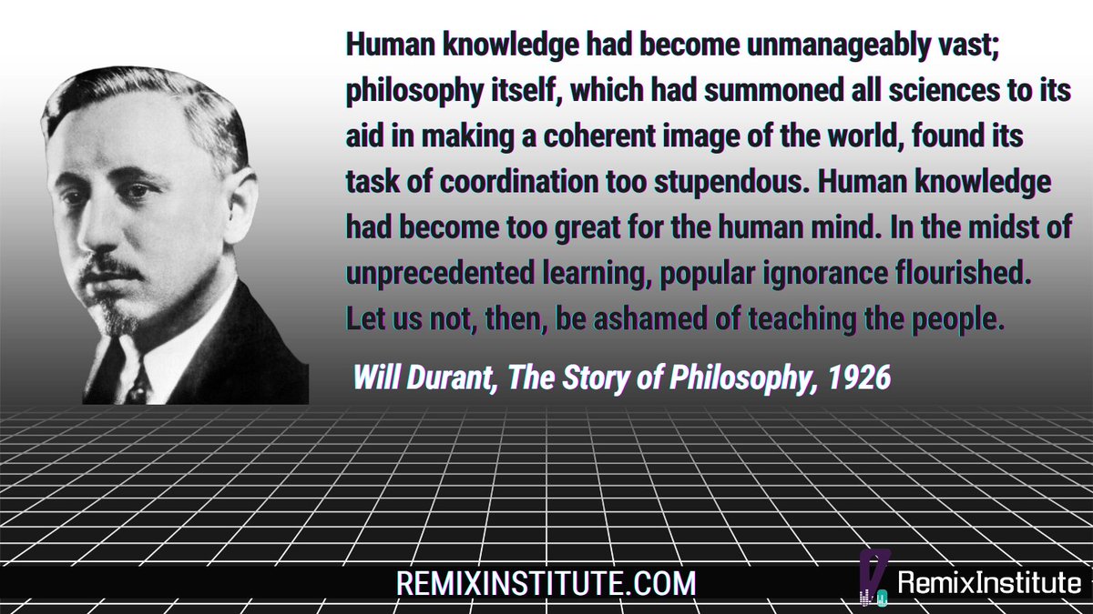 Douglas Pestana (@dougvegas) on Twitter photo As Will Durant says, when human knowledge becomes too vast, learning becomes overwhelming & ignorance appears to flourish
<a href="/RemixInstitute/">Remix Institute</a> designed an Axiomatic System of Philosophies to withstand the test of time. Teachings that'll still be applicable hundreds of years from now As Will Durant says, when human knowledge becomes too vast, learning becomes overwhelming & ignorance appears to flourish
<a href="/RemixInstitute/">Remix Institute</a> designed an Axiomatic System of Philosophies to withstand the test of time. Teachings that'll still be applicable hundreds of years from now